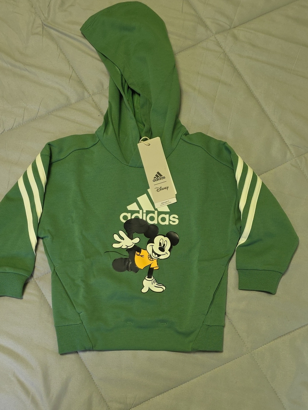 adidas Kids Green Hooded Sweatshirt with Mickey Graphic